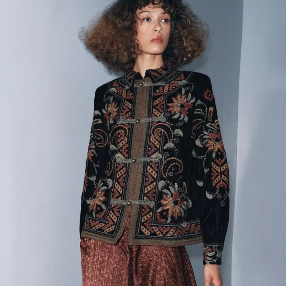 ZARA Embroidered Velvet Jacket, M NWT